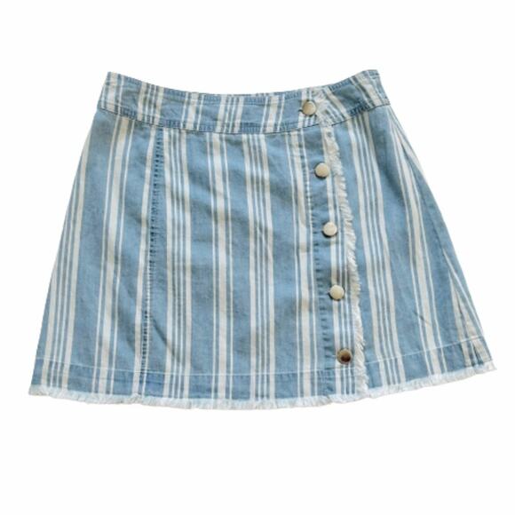 Jack by BB Dakota Skirt Ivanna Blue Striped Raw Hem Chambray Mini Size 2 NEW - Picture 2 of 12